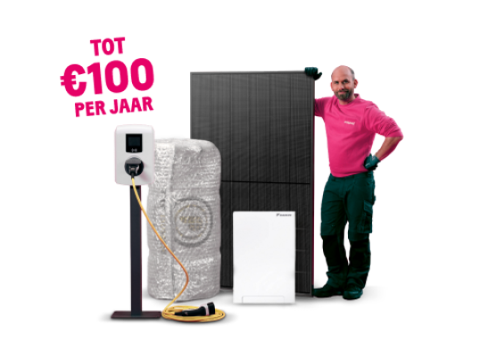 Sticker Bespaar tot €100 per jaar op producten van Essent